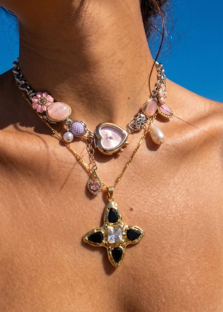 Lou Black Cross Golden Necklace — alternate view
